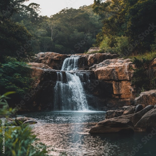 Serenity in nature the majestic beauty of a waterfall surrounded by lush forest