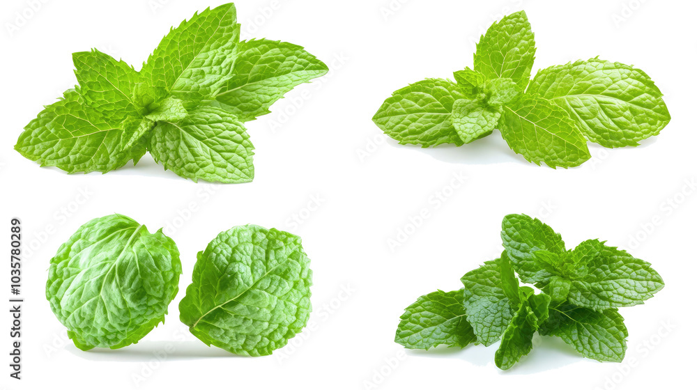 Collection of Fresh Mint Leaves Isolated on a Transparent Background Generative AI Collection of Fresh Mint Leaves Isolated on a Transparent Background Generative AI