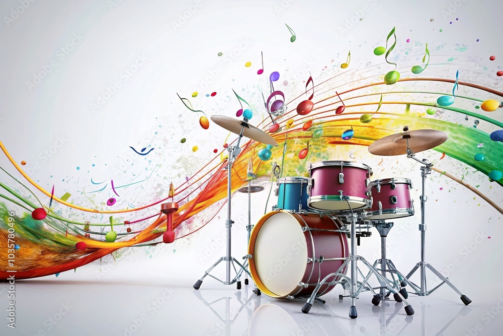 Musical Note Wave and Drum Music Notes Melody on White Background for Dynamic Portrait Photography