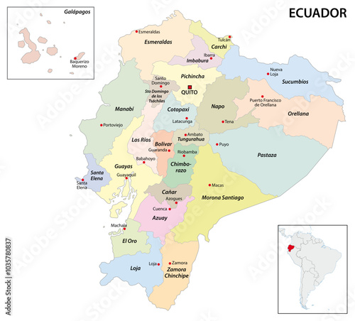Administrative vector map of the South American Republic of Ecuador