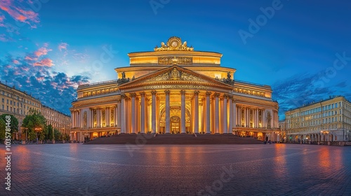 The Bolshoi Theatre in Moscow, showcasing its grand neoclassical architecture.