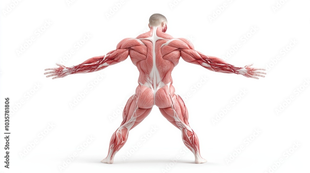 Detailed anatomy of muscular male figure showing musculature structure Detailed anatomy of muscular male figure showing musculature structure