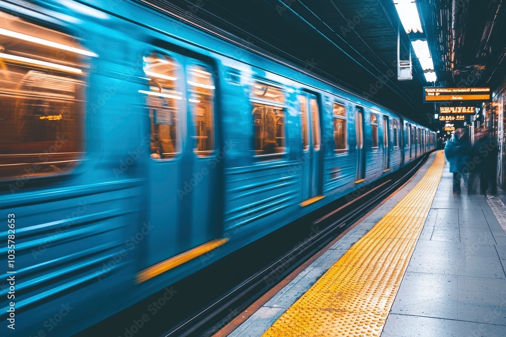 A Blurred Train Approaching a Subway Station Platform A Blurred Train Approaching a Subway Station Platform