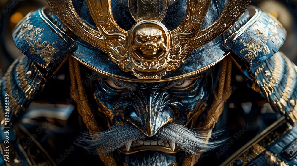 Fototapeta premium Intricate Samurai Helmet with Gold Accents