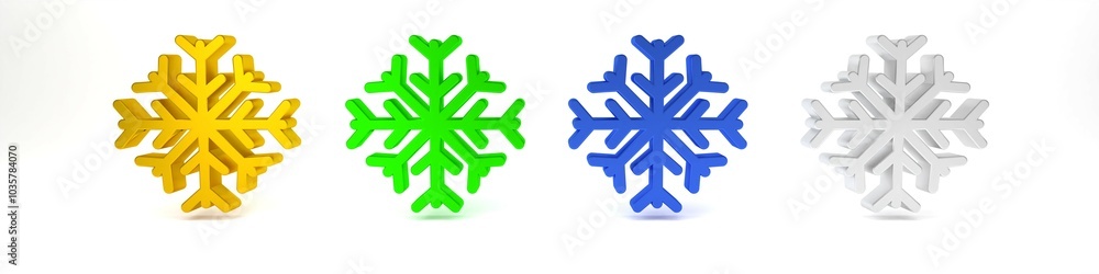Colorful Snowflake icon isolated on white background. Minimalism concept. 3D render illustration Colorful Snowflake icon isolated on white background. Minimalism concept. 3D render illustration