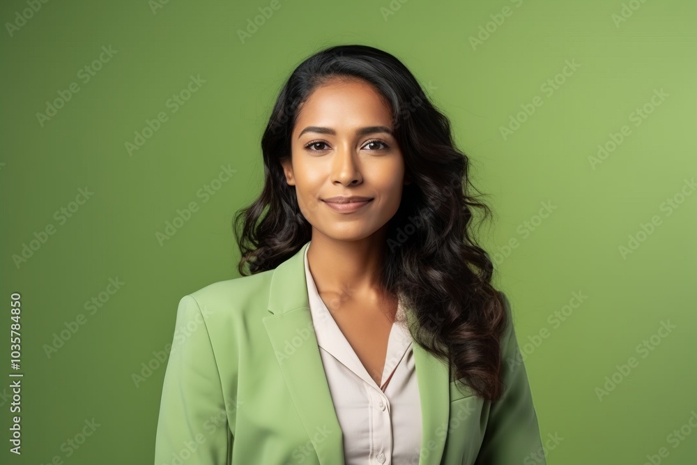 Portrait of a smiling businesswoman looking at camera over green background Portrait of a smiling businesswoman looking at camera over green background