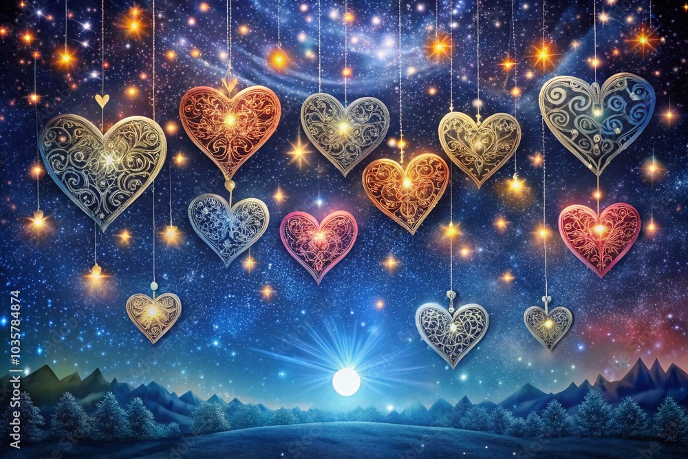Night Photography of Hand Drawn Heart Doodles in a Starry Sky Setting ...