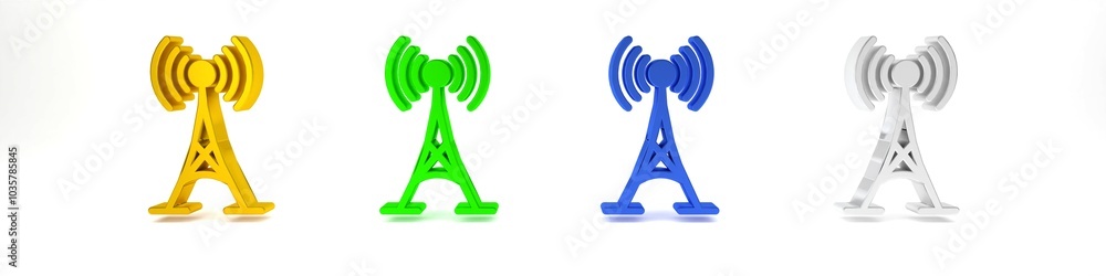 Colorful Antenna icon isolated on white background. Radio antenna wireless. Technology and network signal radio antenna. Minimalism concept. 3D render illustration Colorful Antenna icon isolated on white background. Radio antenna wireless. Technology and network signal radio antenna. Minimalism concept. 3D render illustration