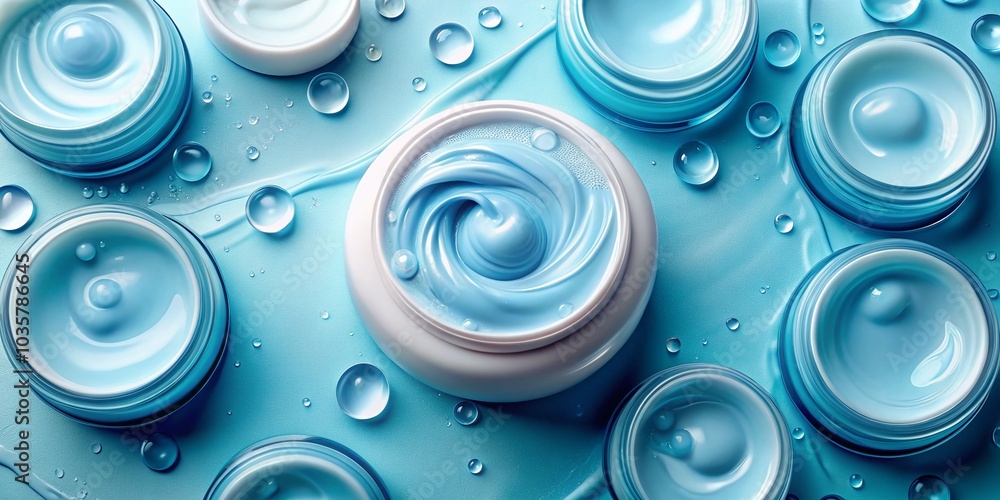 Nourishing Blue Cream Drops on Pale Background - High Dynamic Range Closeup Nourishing Blue Cream Drops on Pale Background - High Dynamic Range Closeup