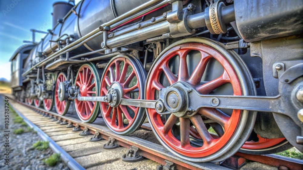 Old Rusty Steam Train Engine with Red Wheels - Vintage Mechanical Detail Photography Old Rusty Steam Train Engine with Red Wheels - Vintage Mechanical Detail Photography