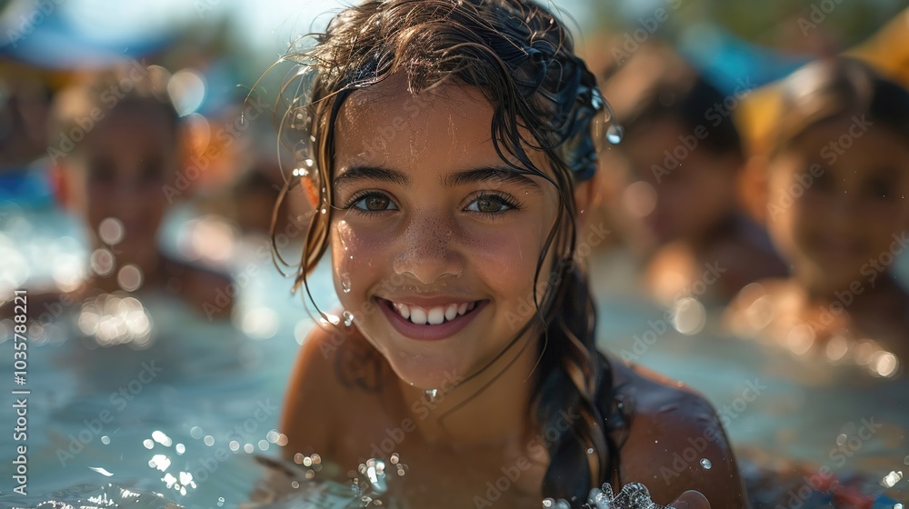 A family enjoying a day at a water park. A family enjoying a day at a water park.