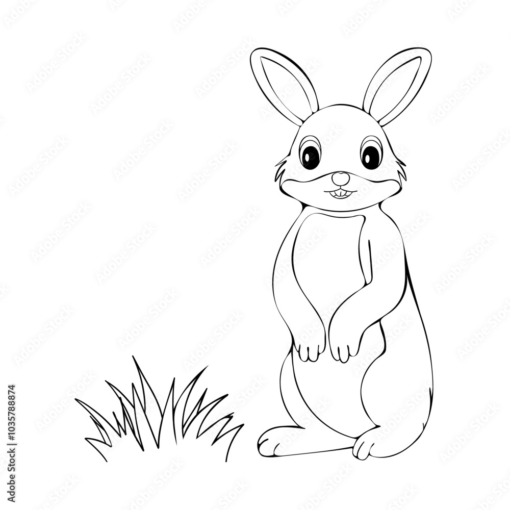Fototapeta premium Simple cute coloring page animal bunny rabbit outline flat illustration