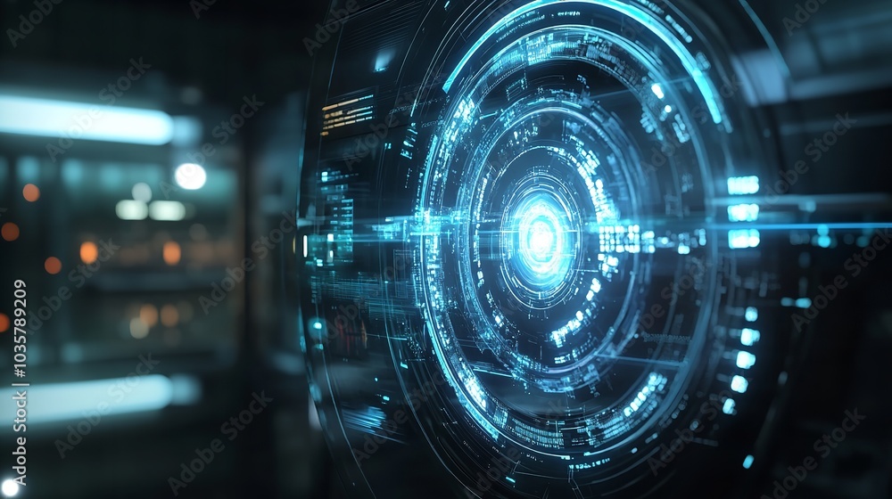 Digital workspace with futuristic tools and text area Digital workspace with futuristic tools and text area