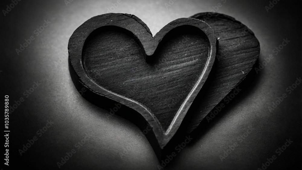 Obraz premium A textured black heart set against a light background, symbolizing love, emotion, and artistic expression.