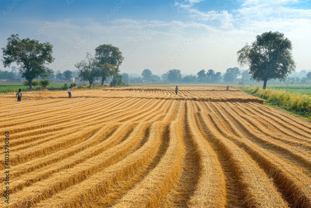A panoramic view of a jute field, with rows of harvested stalks stretching towards the horizon, creating a mesmerizing pattern. A panoramic view of a jute field, with rows of harvested stalks stretching towards the horizon, creating a mesmerizing pattern.