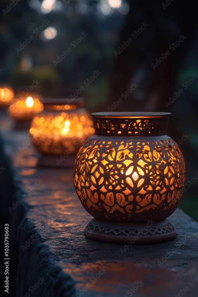 Blurred Cemetery Background with Candles in Lanterns Blurred Cemetery Background with Candles in Lanterns