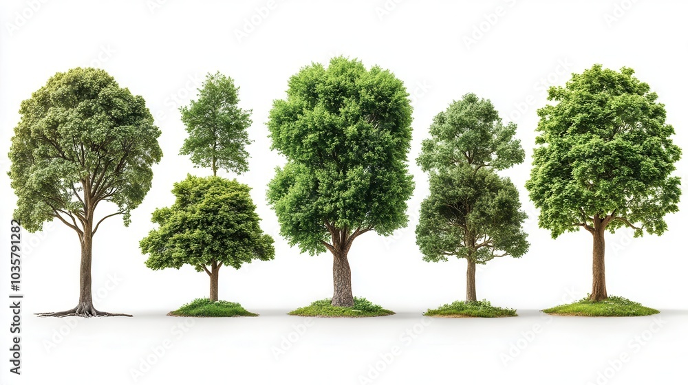 Obraz premium realistic collection of tree images displayed on a white background showcasing various species and details in bark leaves and branches ideal for naturerelated projects and educational purposes