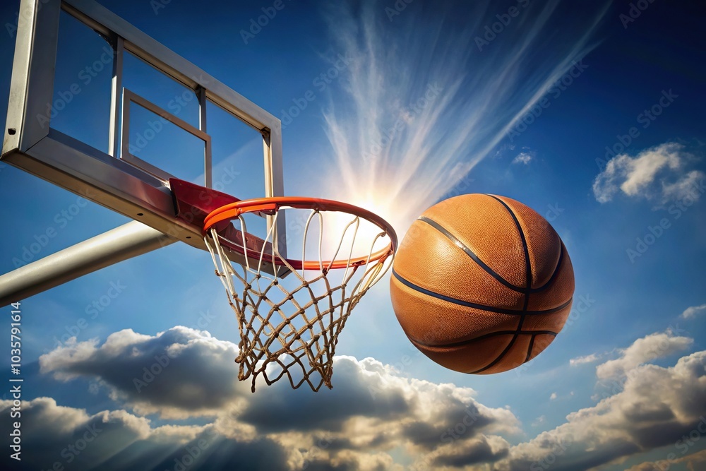 Action shot of basketball being thrown into hoop Action shot of basketball being thrown into hoop