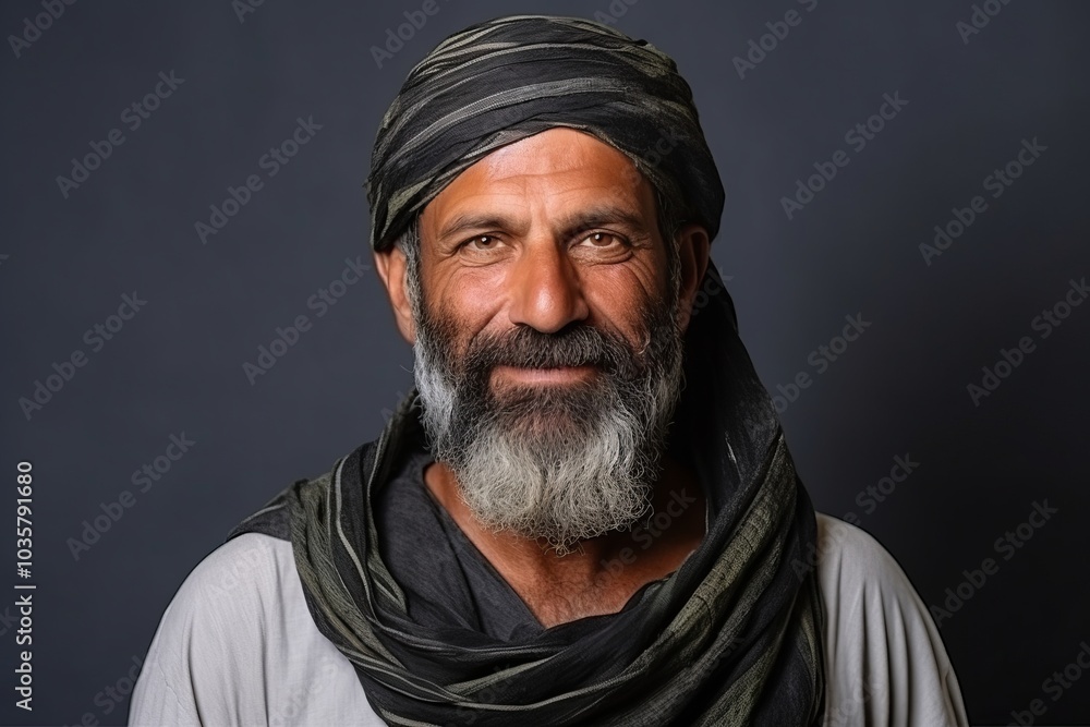 Portrait of an old bearded man with a scarf on his head Portrait of an old bearded man with a scarf on his head