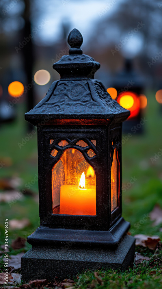 Decorative lanterns on a cemetery with candles inside Decorative lanterns on a cemetery with candles inside