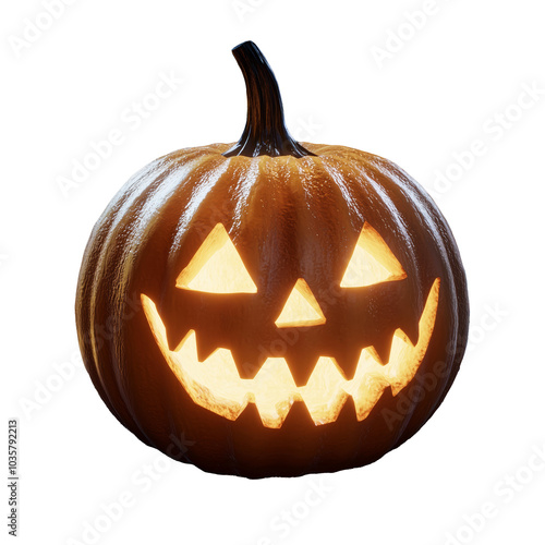 Spooky Jack-o'-Lantern with Glowing Face on Transparent Background - Made with Generative AI photo