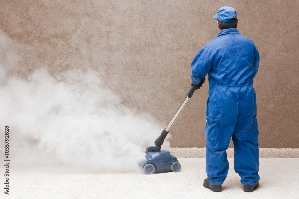 Carpet cleaner operating a steam vacuum, illustrating the effectiveness of professional home cleaning services on light-colored carpets Carpet cleaner operating a steam vacuum, illustrating the effectiveness of professional home cleaning services on light-colored carpets