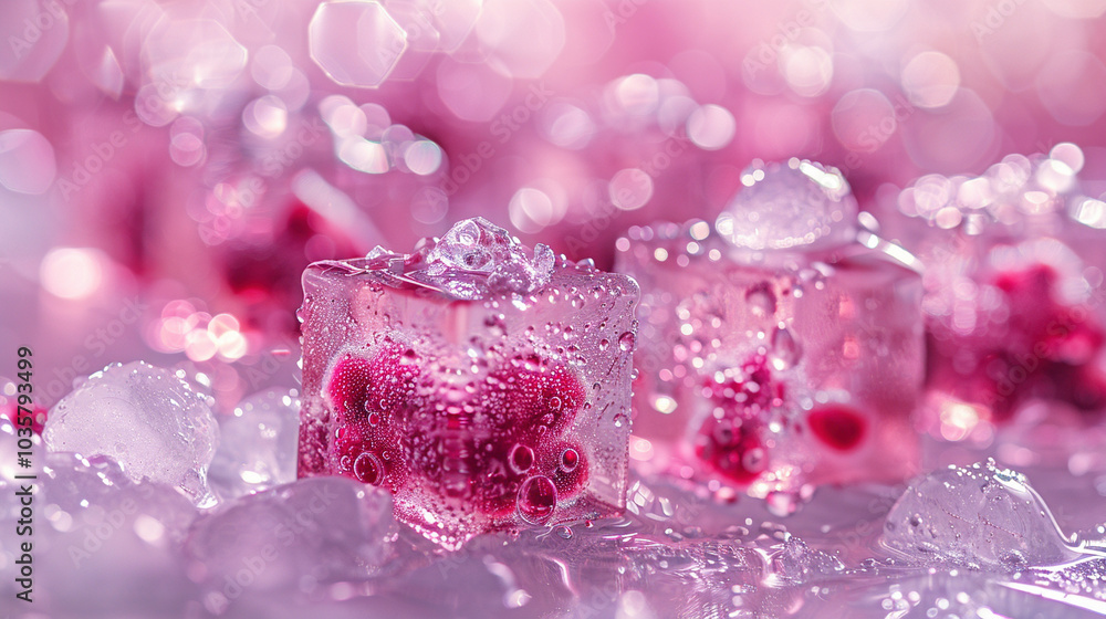 Pomegranate and ice cubes Pomegranate and ice cubes