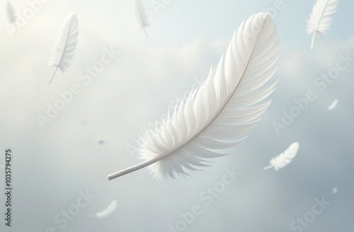 Beautiful Soft and Light Group of White Feathers Falling in The Air