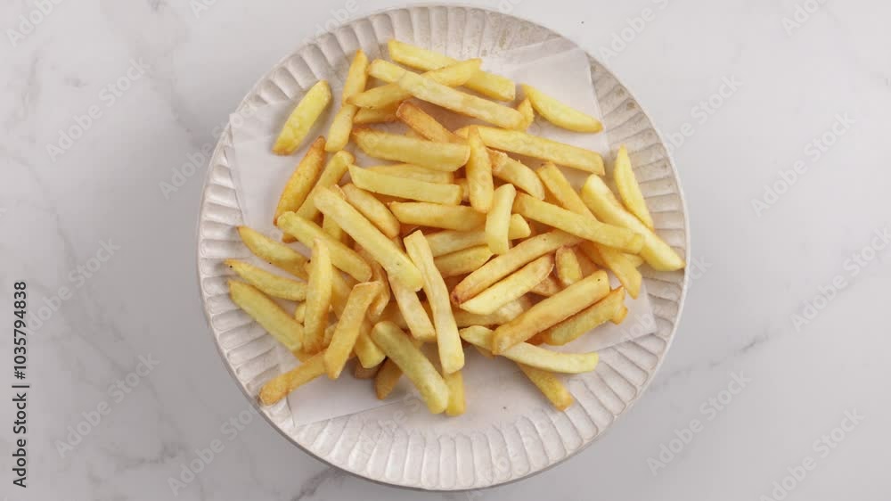 top view french fries rotation on plate food light surface top view french fries rotation on plate food light surface
