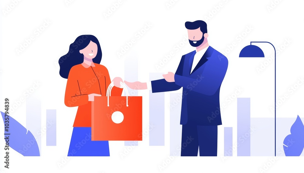 Obraz premium Happy woman holding a grocery bag while being helped by her father, illustrating family support, love, and sharing responsibilities