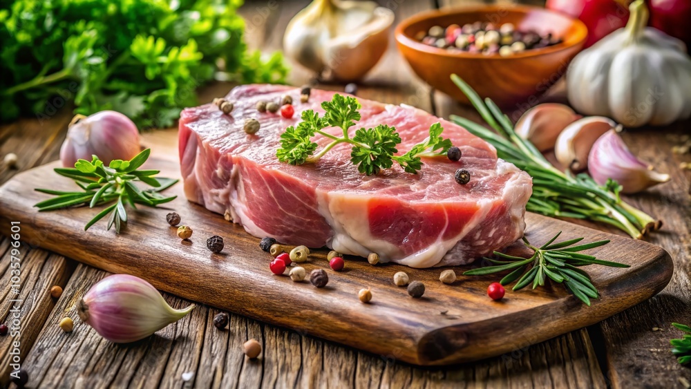Raw Pork Steak Close-Up for Food Photography - Fresh Meat, Culinary Art, and Cooking Inspiration Raw Pork Steak Close-Up for Food Photography - Fresh Meat, Culinary Art, and Cooking Inspiration