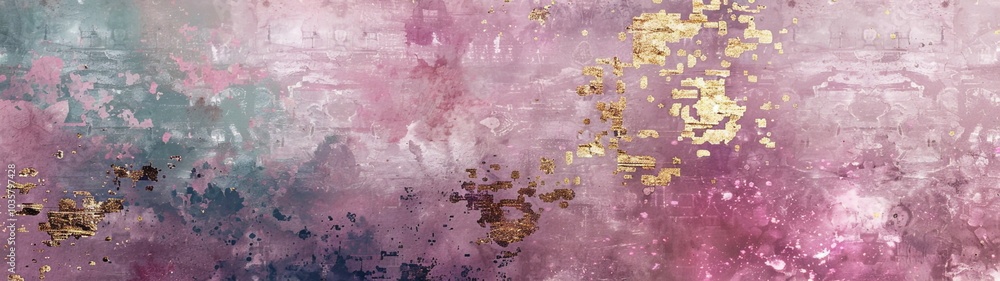 Abstract grunge texture with pink, teal, and gold accents. Banner or header design Abstract grunge texture with pink, teal, and gold accents. Banner or header design