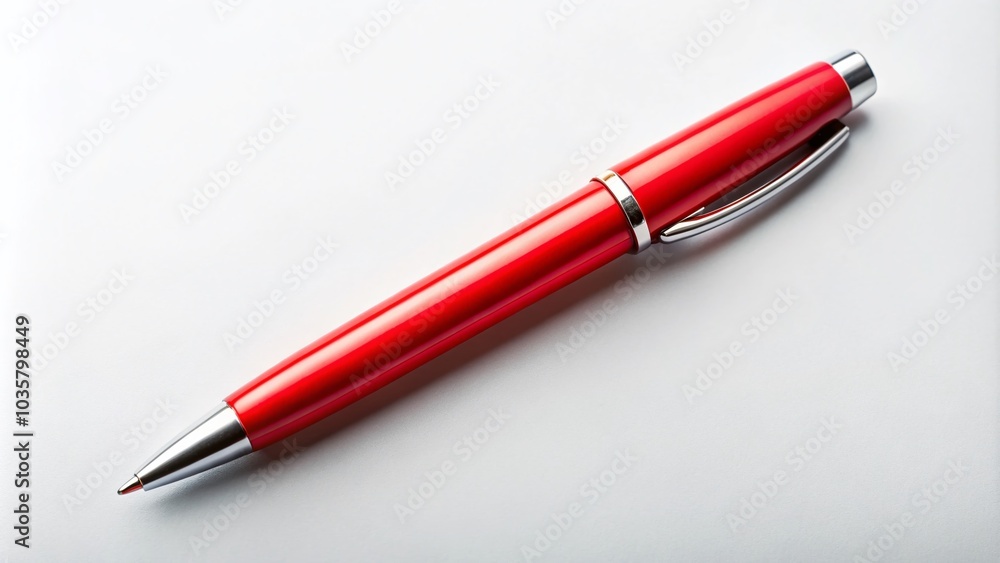 Red Ballpoint Pen on White Background - Minimalist Office Supplies Photography for Creative Projects Red Ballpoint Pen on White Background - Minimalist Office Supplies Photography for Creative Projects