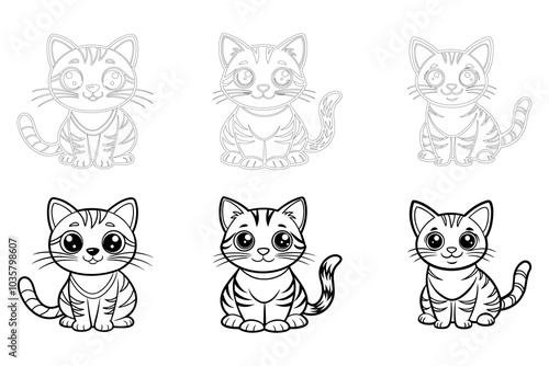 Cartoon Cat Evolution - Sketch to Colored Illustration