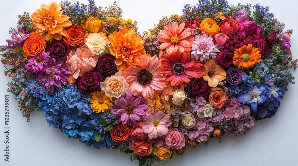 romantic floral heart shape crafted from vibrant flowers radiating love and beauty set against a pure white background ideal for wedding or valentines themes romantic floral heart shape crafted from vibrant flowers radiating love and beauty set against a pure white background ideal for wedding or valentines themes