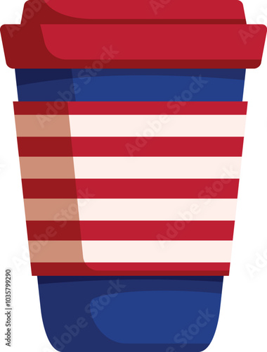 Disposable coffee cup with red, white, and blue stripes, celebrating american patriotism