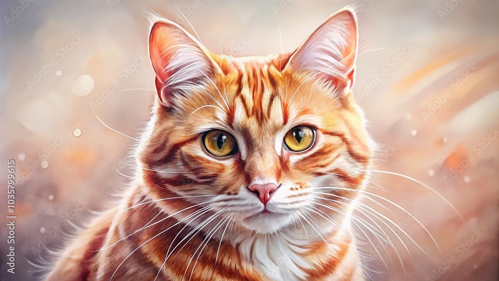 Red Striped Cat with White Chest - Hand Drawn Watercolor Illustration for Pet Lovers and Art Enthusiasts Red Striped Cat with White Chest - Hand Drawn Watercolor Illustration for Pet Lovers and Art Enthusiasts
