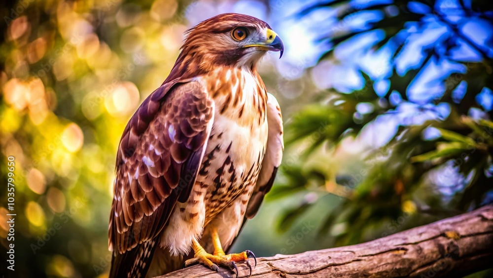 Red Tailed Hawk Closeup in Serene Woodland Setting for Nature Photography Red Tailed Hawk Closeup in Serene Woodland Setting for Nature Photography