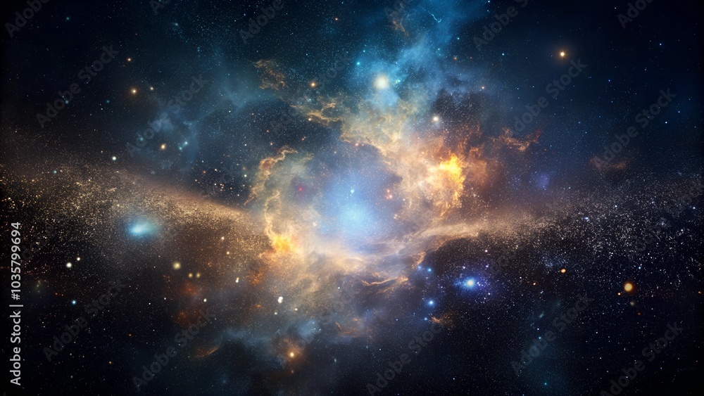 Fototapeta premium Cosmic nebula with glowing stars in deep space