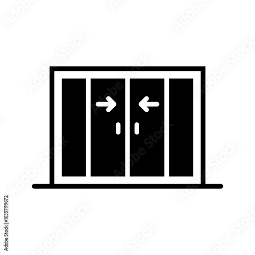 Patio door icon. Sliding glass door. Architecture, construction. Large window opening. Customizable thin and black line illustration. Contour symbol.
