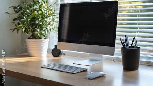 Modern Clean Desktop Setup with Wireless Keyboard