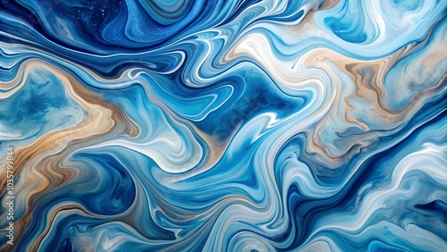 Blue and white swirling marble abstract background