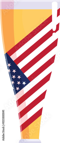 Tall beer glass featuring a vibrant american flag design, ready to be raised in a toast