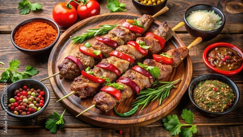 Authentic Afghan kebabs seasoned with aromatic spices , Afghan, kebabs, spices, meat, skewers, grill, food