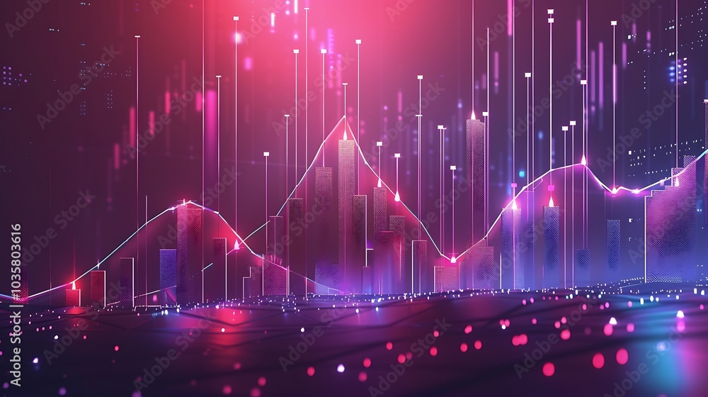 A vibrant digital representation of data trends and analytics with colorful graphs and lights. A vibrant digital representation of data trends and analytics with colorful graphs and lights.