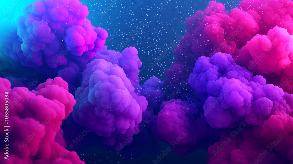 Fototapeta premium A vibrant display of purple and pink clouds against a backdrop of light, creating an ethereal and dreamy atmosphere.