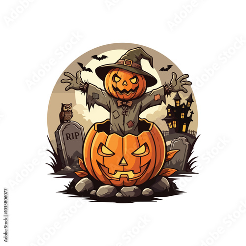 Creepy Halloween Vector Haunted House and Spooky Webs