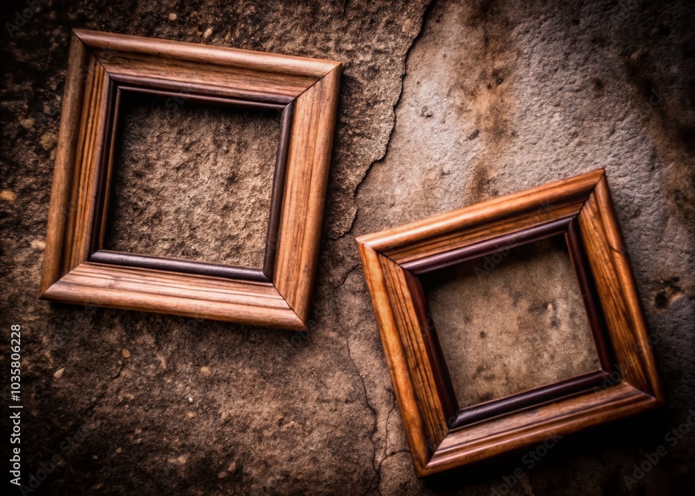 Rustic Wooden Frames on Textured Concrete Wall for Art Display | Macro Photography Rustic Wooden Frames on Textured Concrete Wall for Art Display | Macro Photography