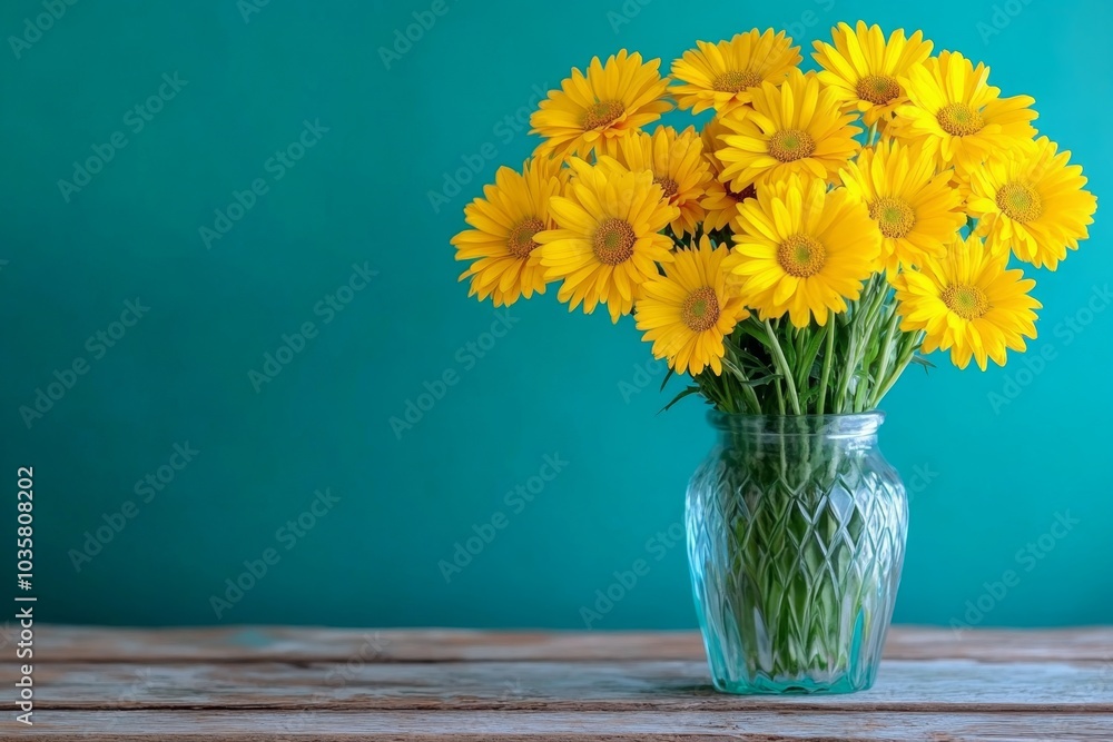 custom made wallpaper toronto digitalYellow daisies arranged in a simple vase, displayed on a rustic wooden table