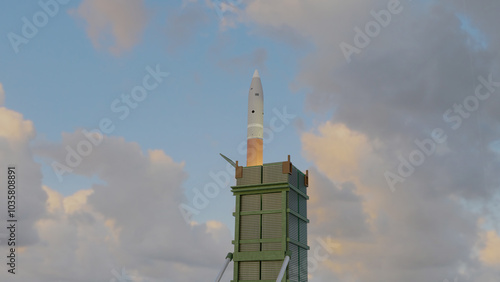 Ballistic Missile Defence interceptor PDV exiting launch canister, rocket interceptor photo